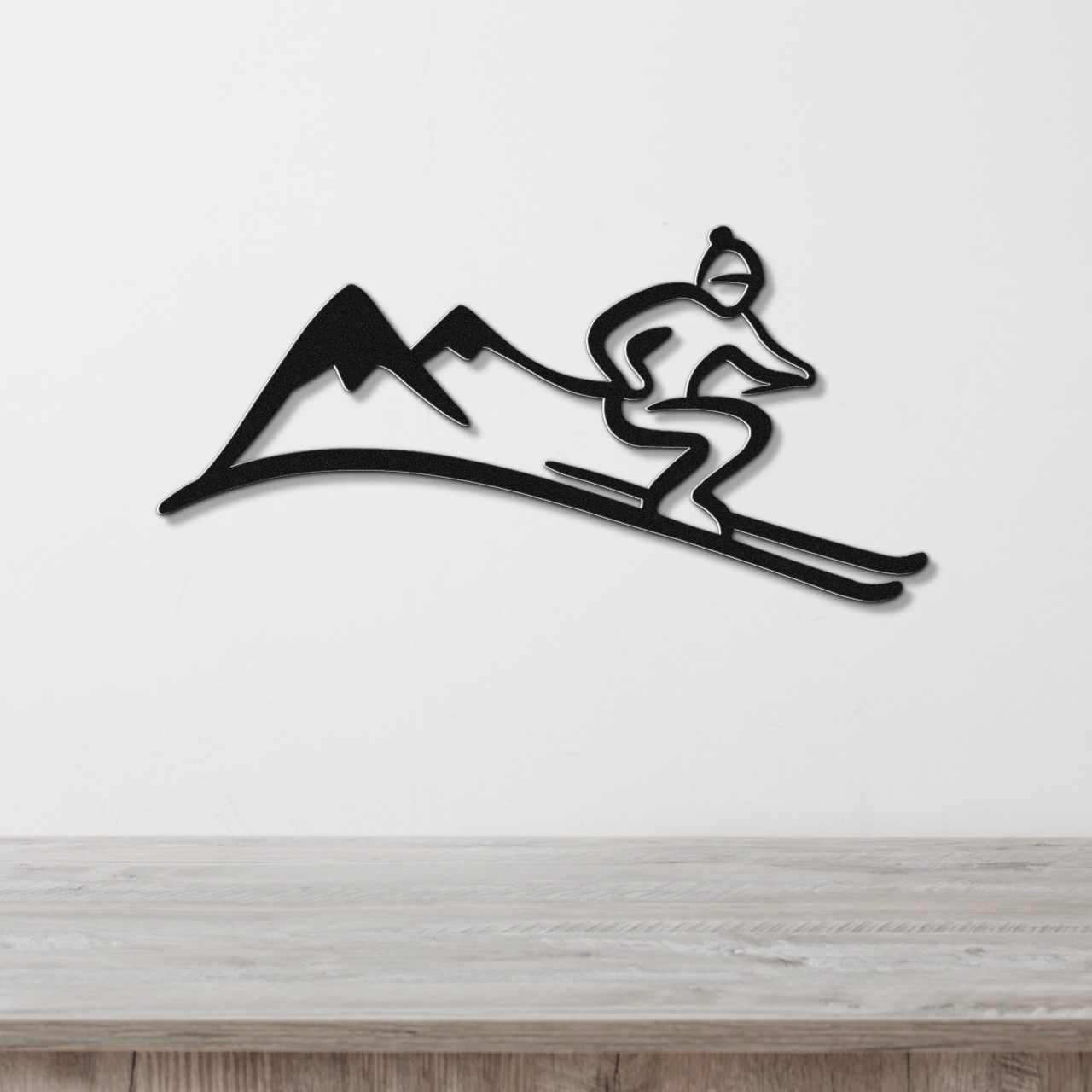 Skier and Mountain Metal Wall Art