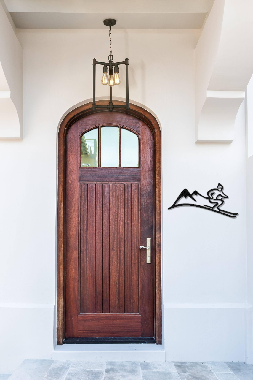 Skier and Mountain Metal Wall Art