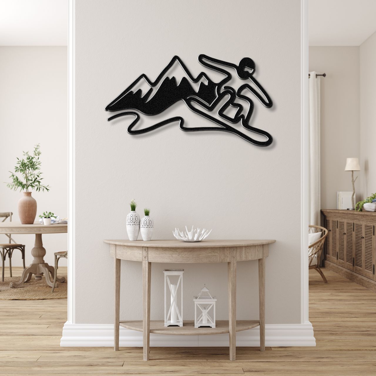 Snowboarder with Mountains Metal Wall Art