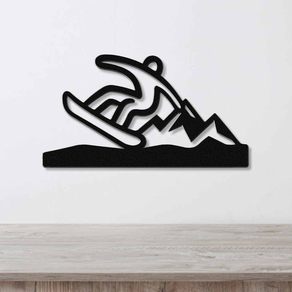 Snowboarder with Mountains Metal Wall Art