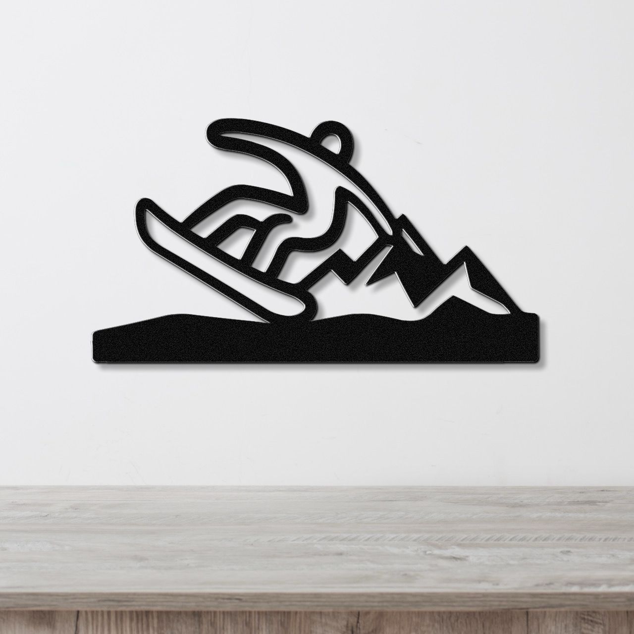 Snowboarder with Mountains Metal Wall Art