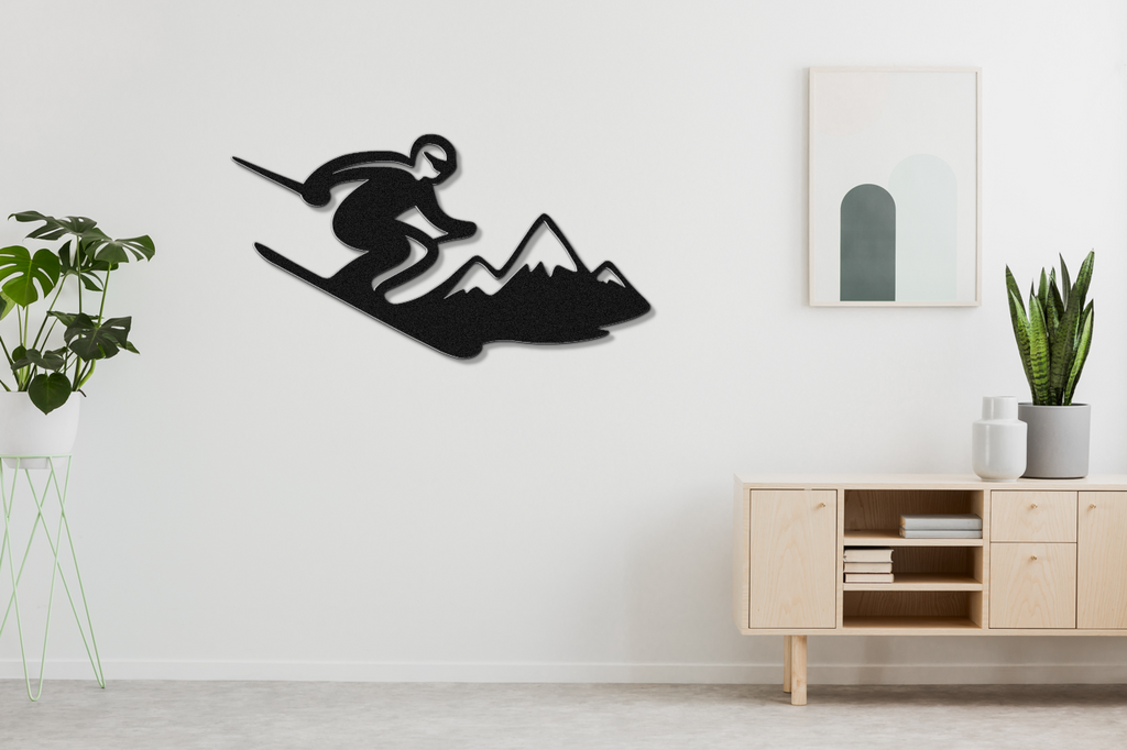 Skier and Mountain Metal Wall Art