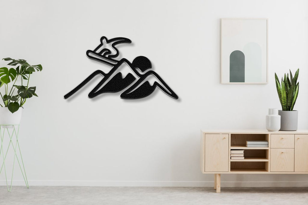 Snowboarder with Mountains Metal Wall Art