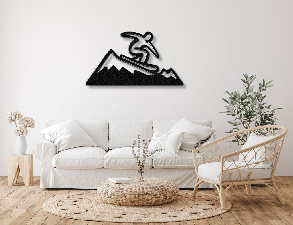 Snowboarder with Mountains Metal Wall Art