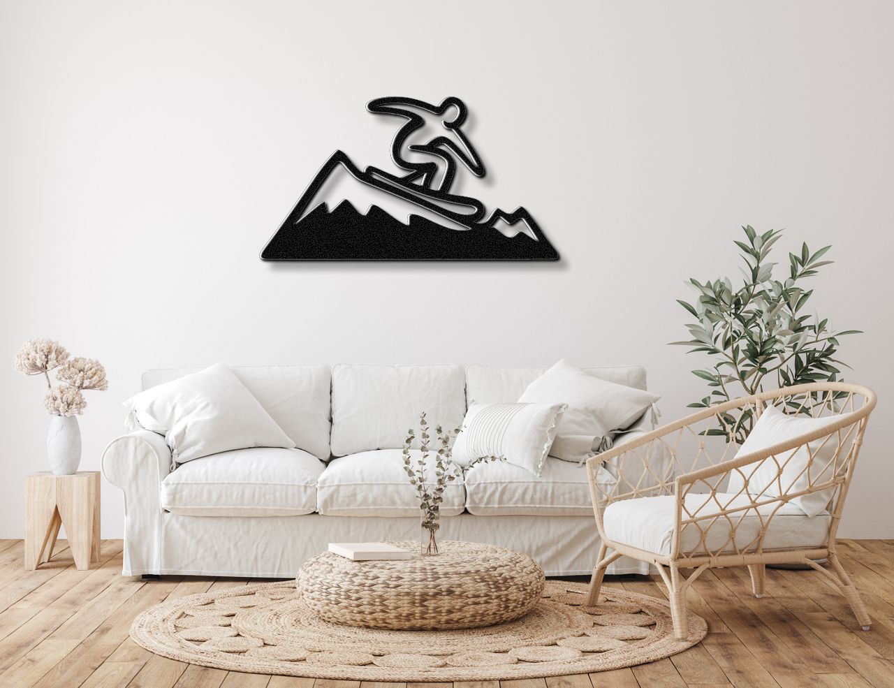 Snowboarder with Mountains Metal Wall Art
