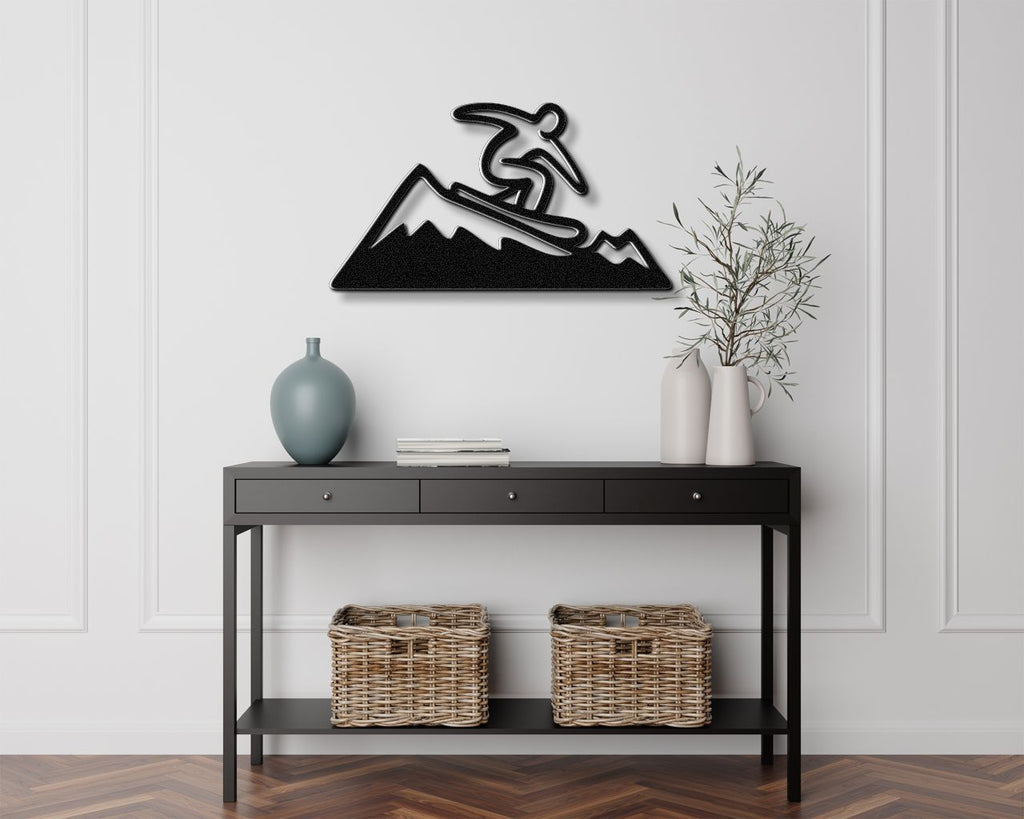Snowboarder with Mountains Metal Wall Art