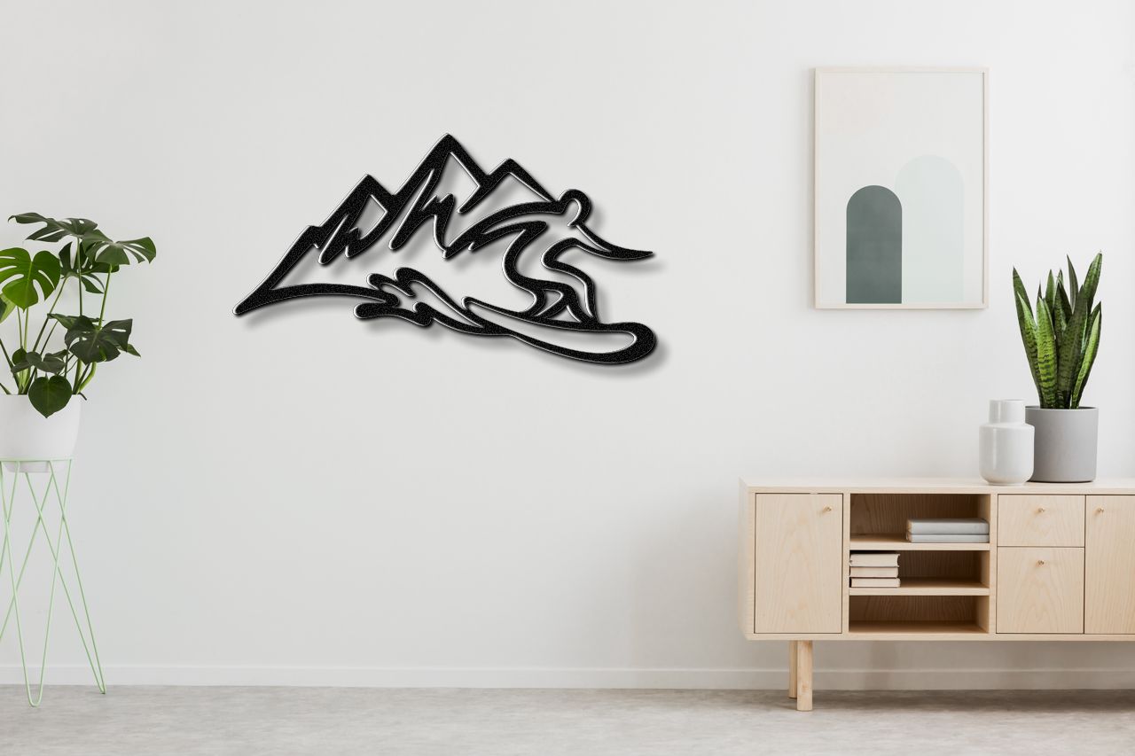 Snowboarder with Mountains Metal Wall Art