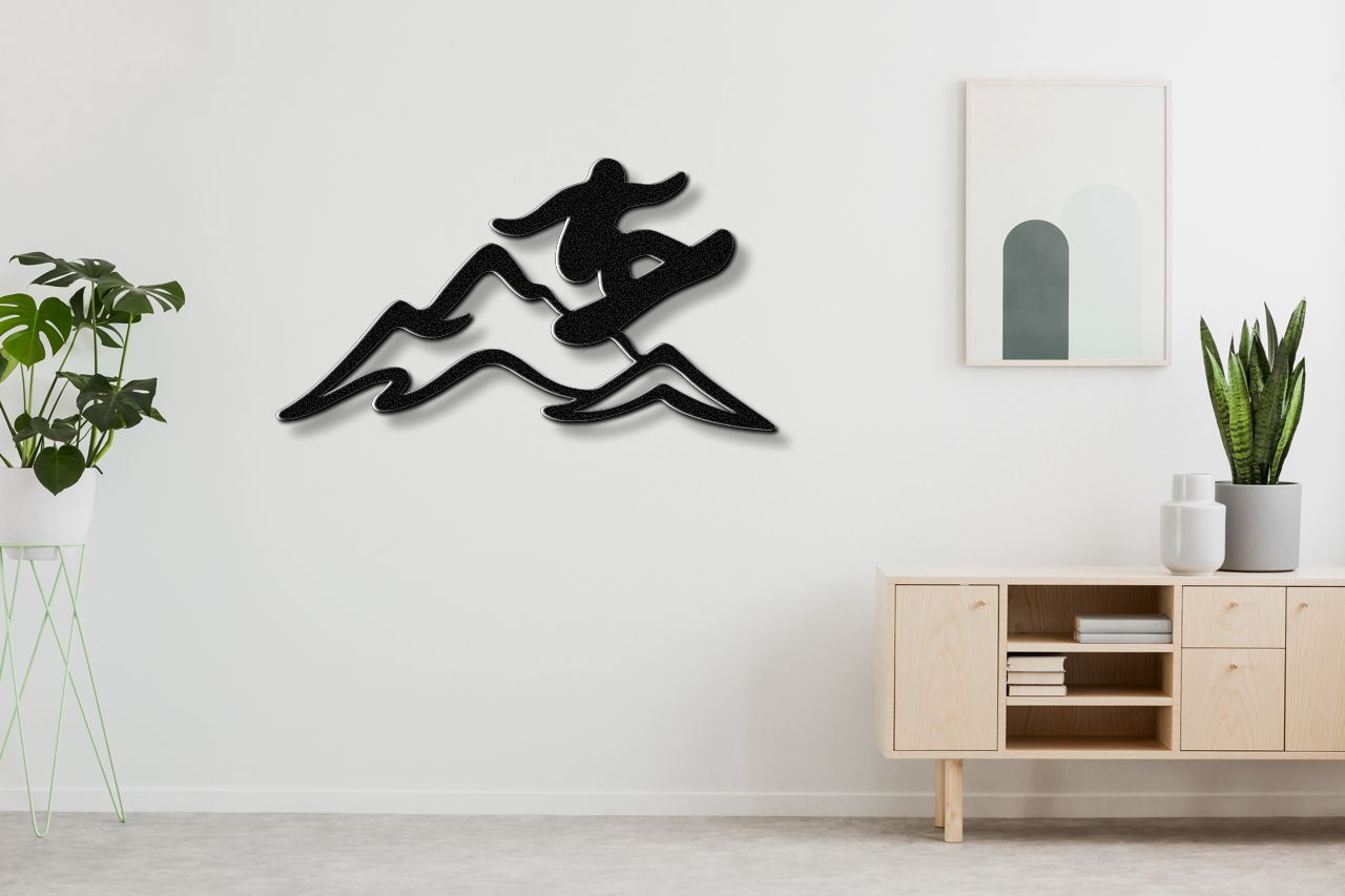 Snowboarder with Mountains Metal Wall Art