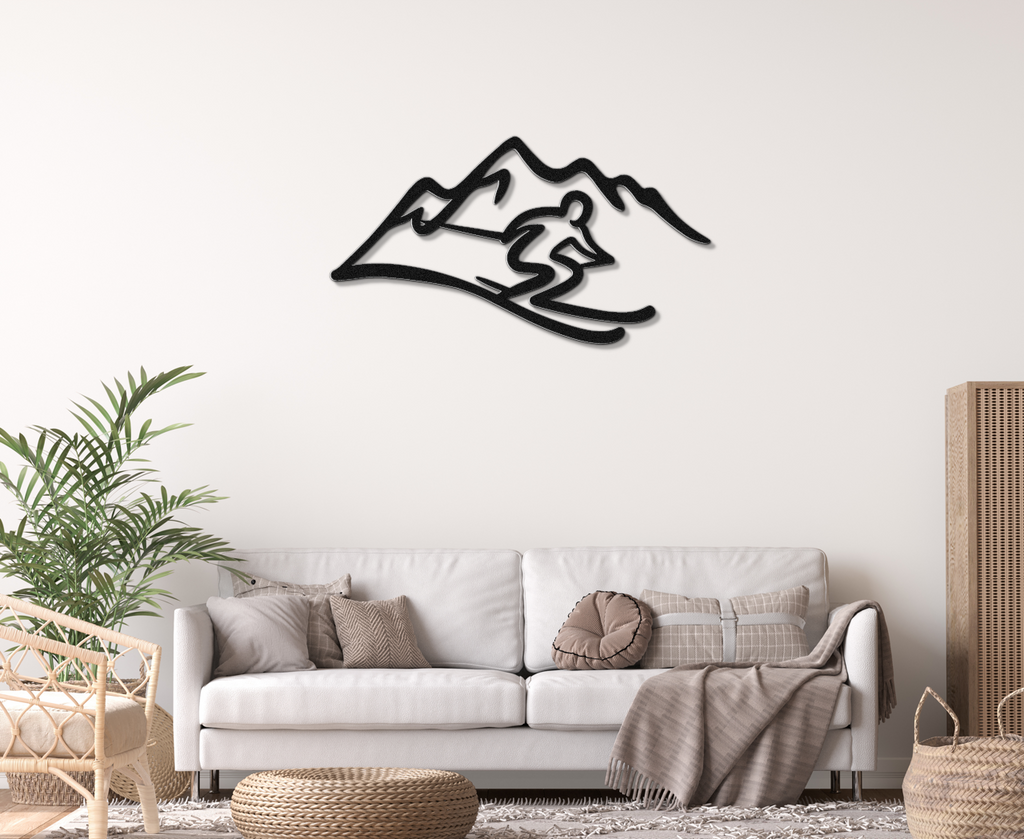Skier and Mountain Metal Wall Art
