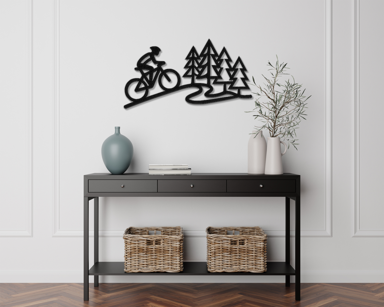 Cycling in the Pines Metal Wall Art