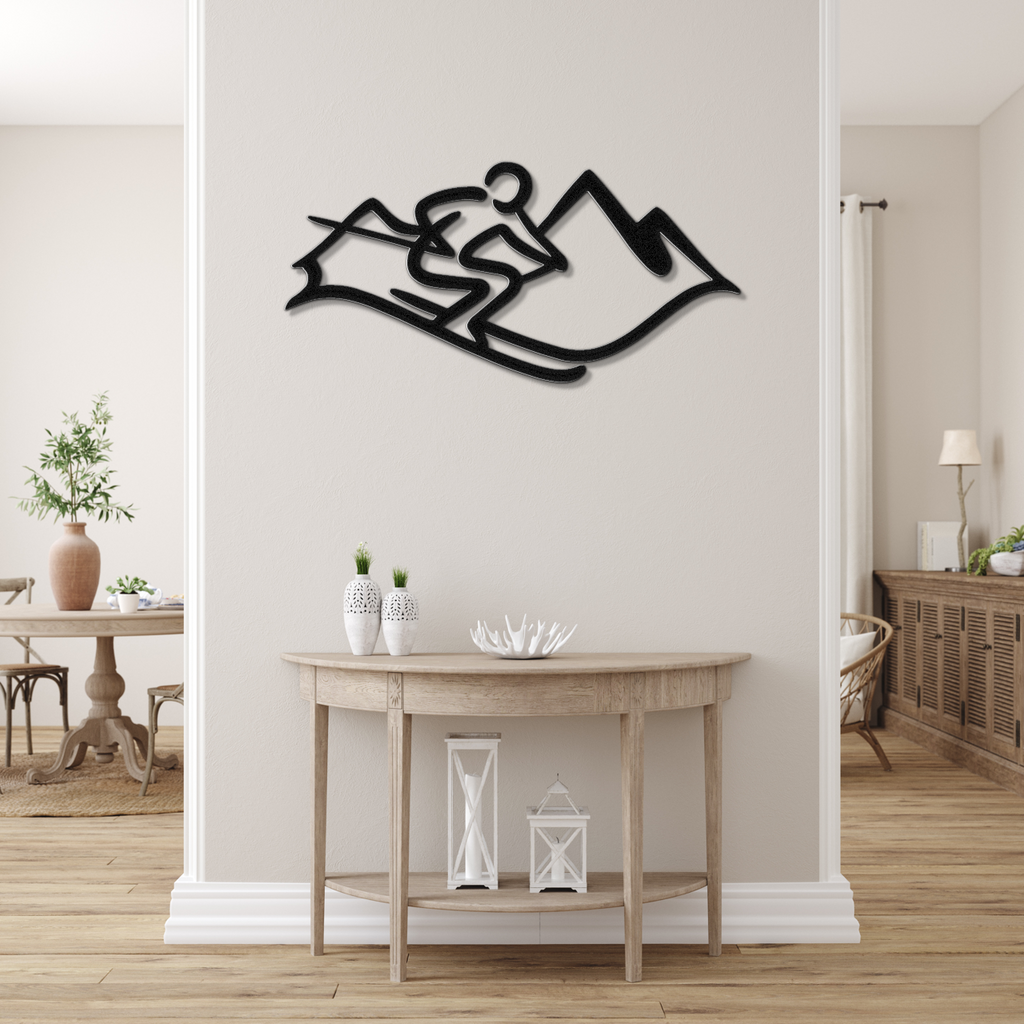 Skier and Mountain Metal Wall Art