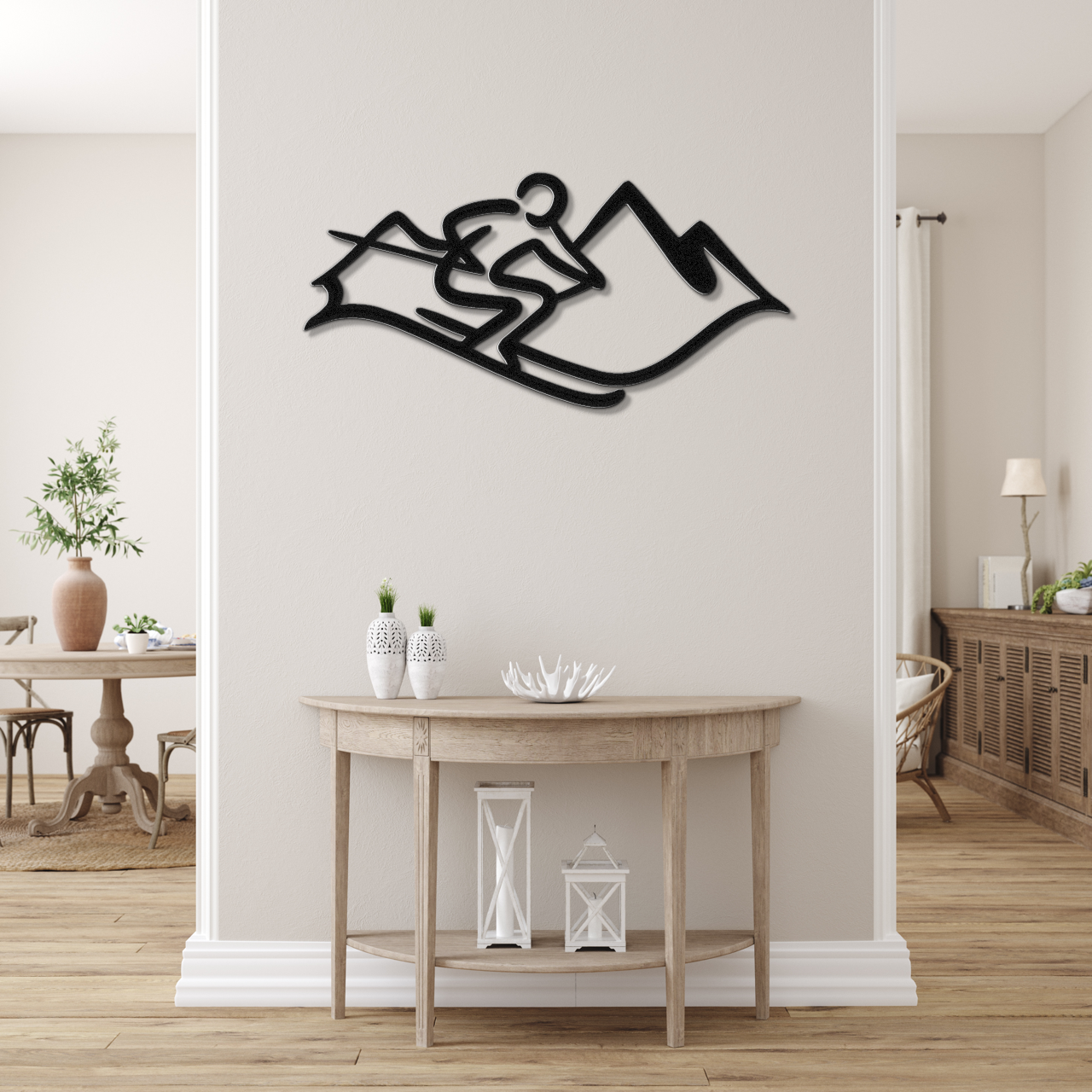 Skier and Mountain Metal Wall Art