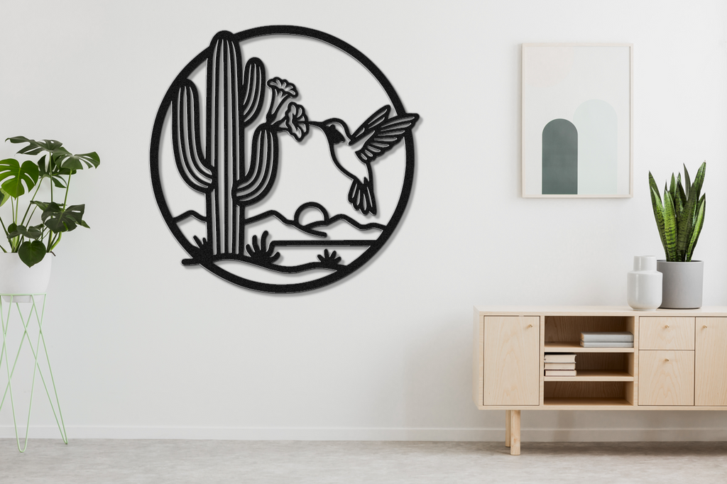 Hummingbird and Saguaro Metal Wall Art