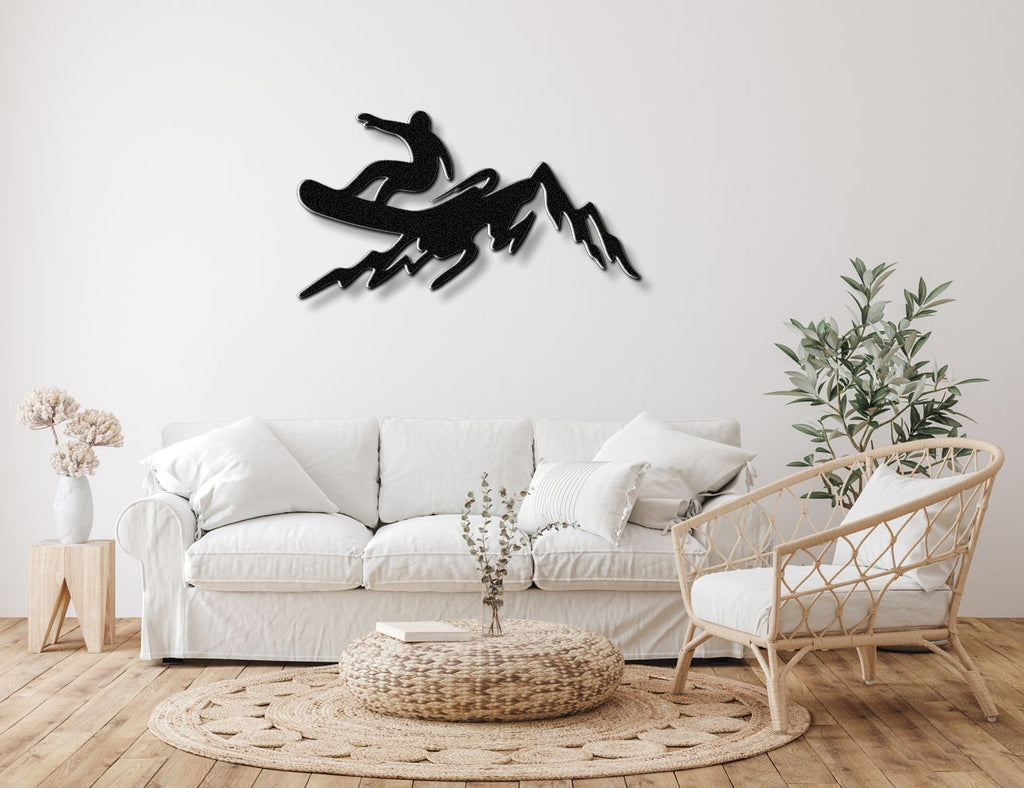 Snowboarder with Mountains Metal Wall Art