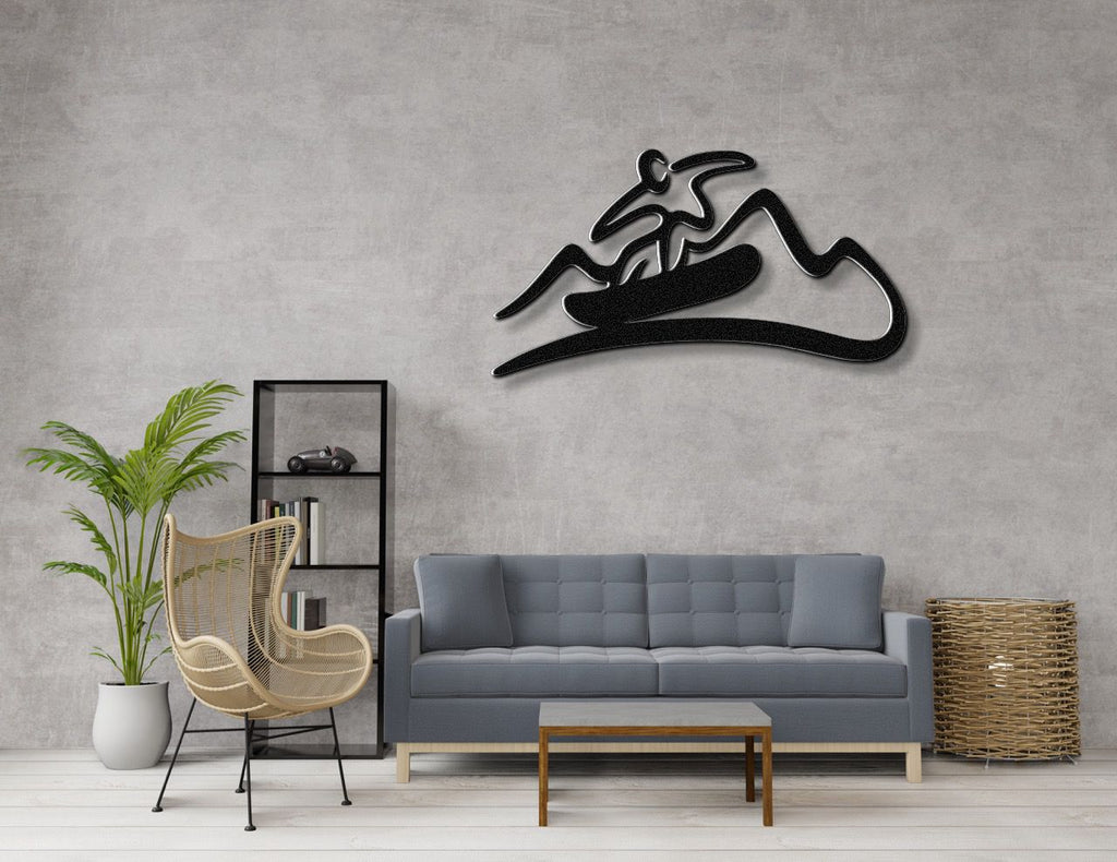 Snowboarder with Mountains Metal Wall Art