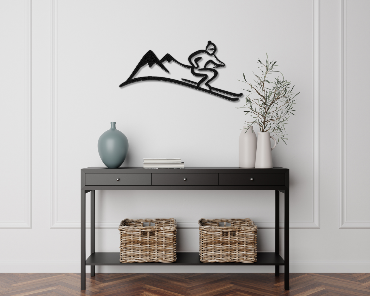 Skier and Mountain Metal Wall Art