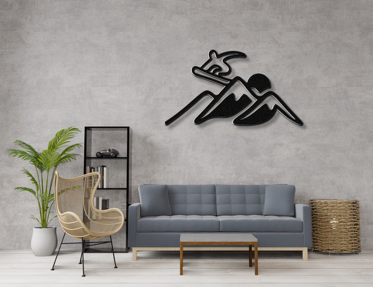 Snowboarder with Mountains Metal Wall Art