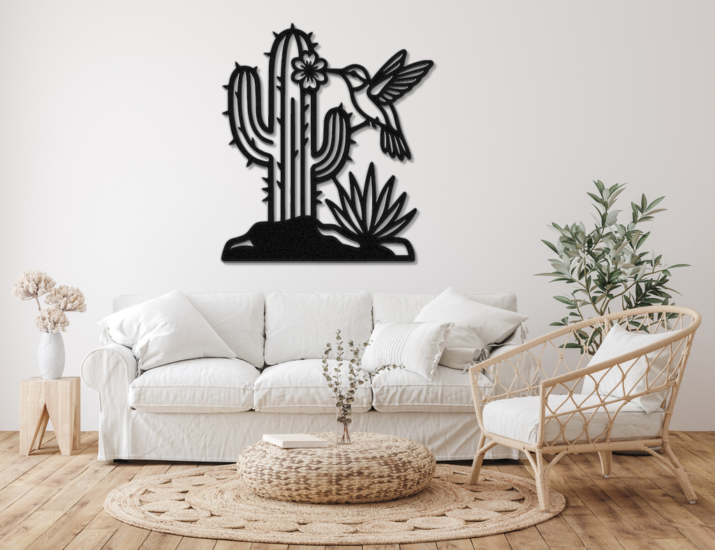 Hummingbird and Saguaro Metal Wall Art