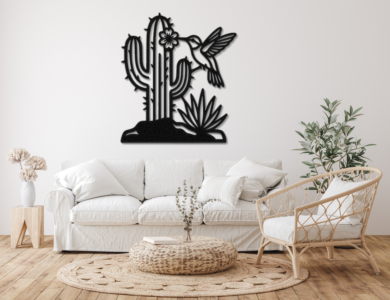 Hummingbird and Saguaro Metal Wall Art