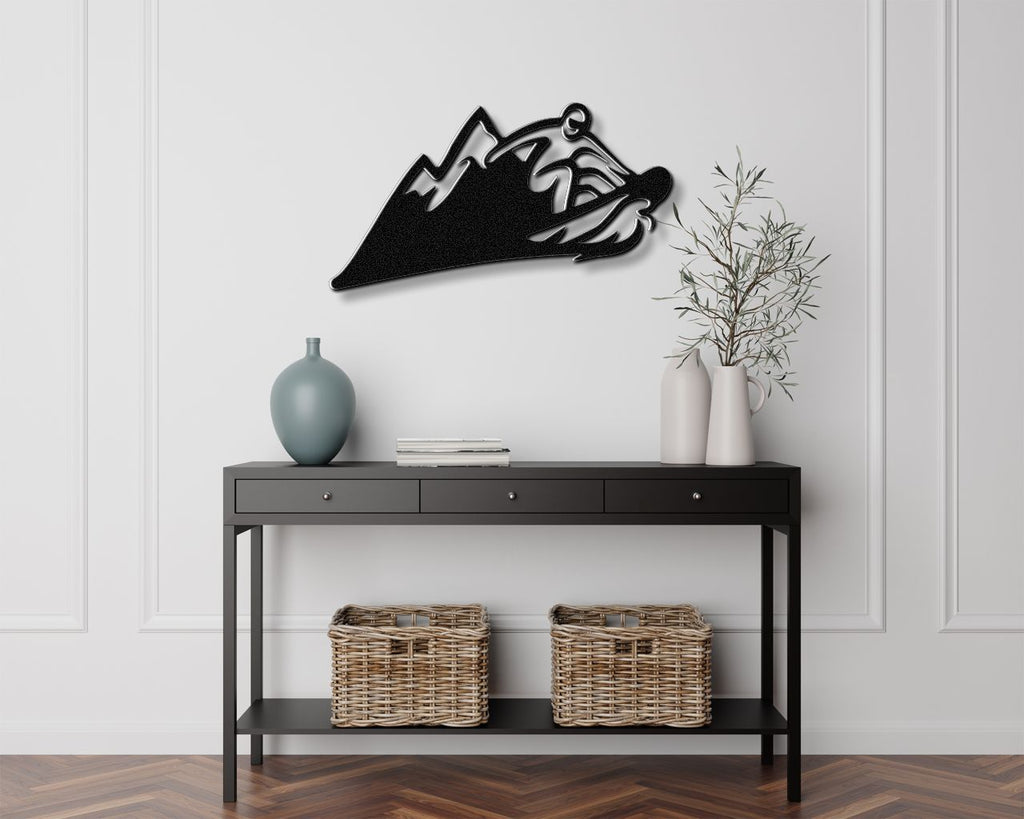 Snowboarder with Mountains Metal Wall Art
