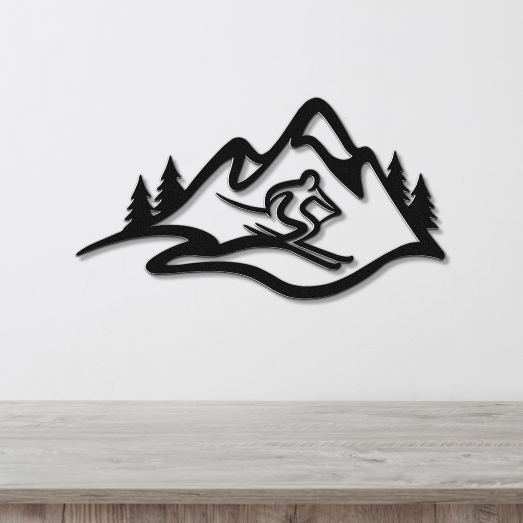 Skier and Mountain Metal Wall Art