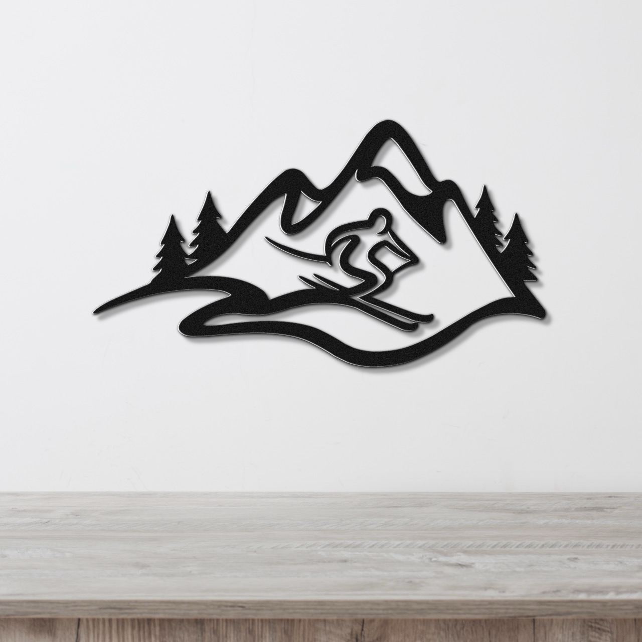 Skier and Mountain Metal Wall Art