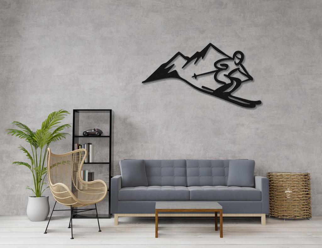 Skier and Mountain Metal Wall Art