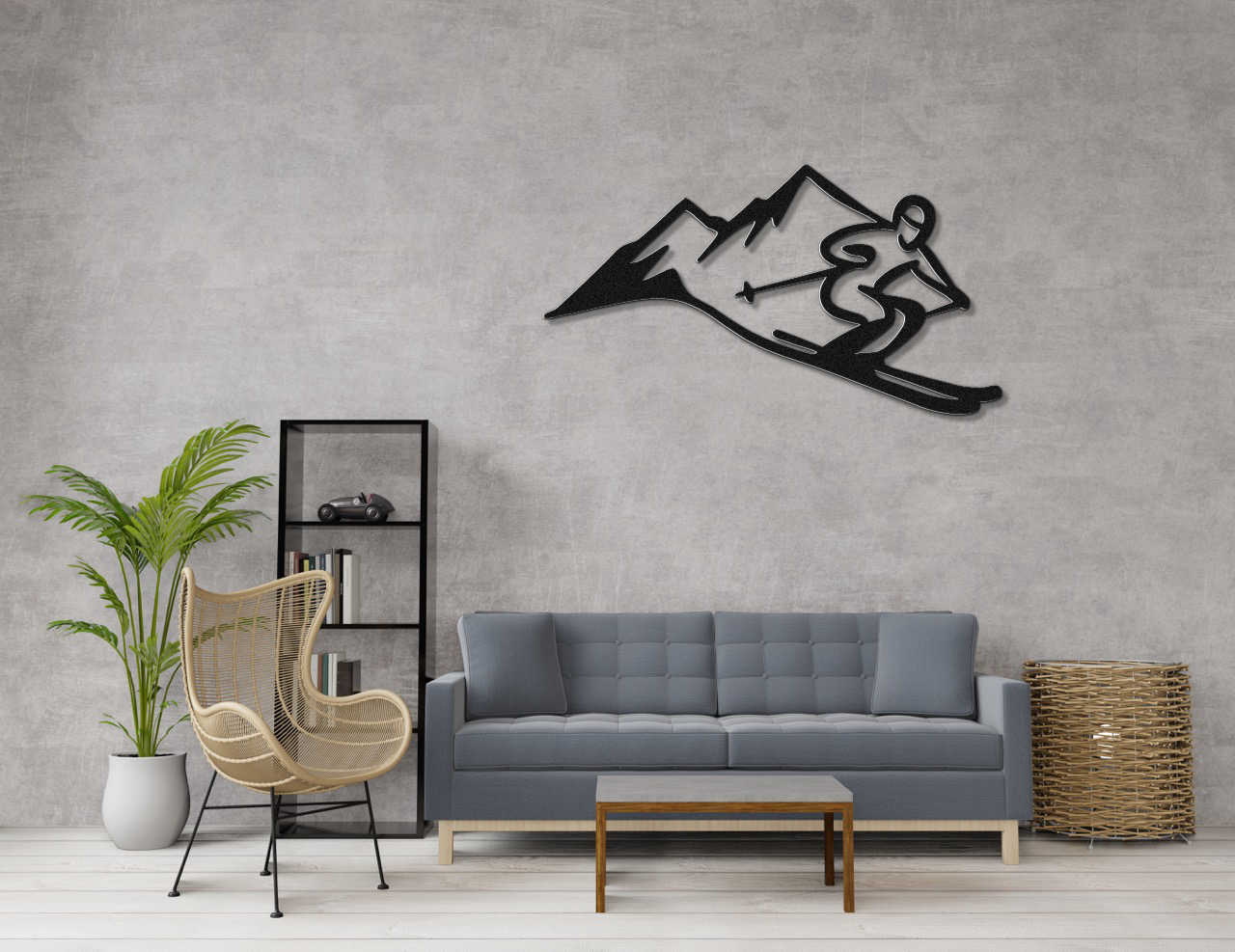 Skier and Mountain Metal Wall Art