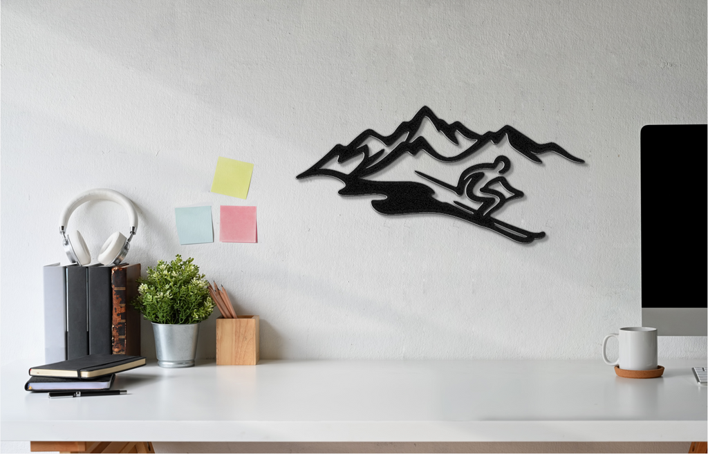 Skier and Mountain Metal Wall Art