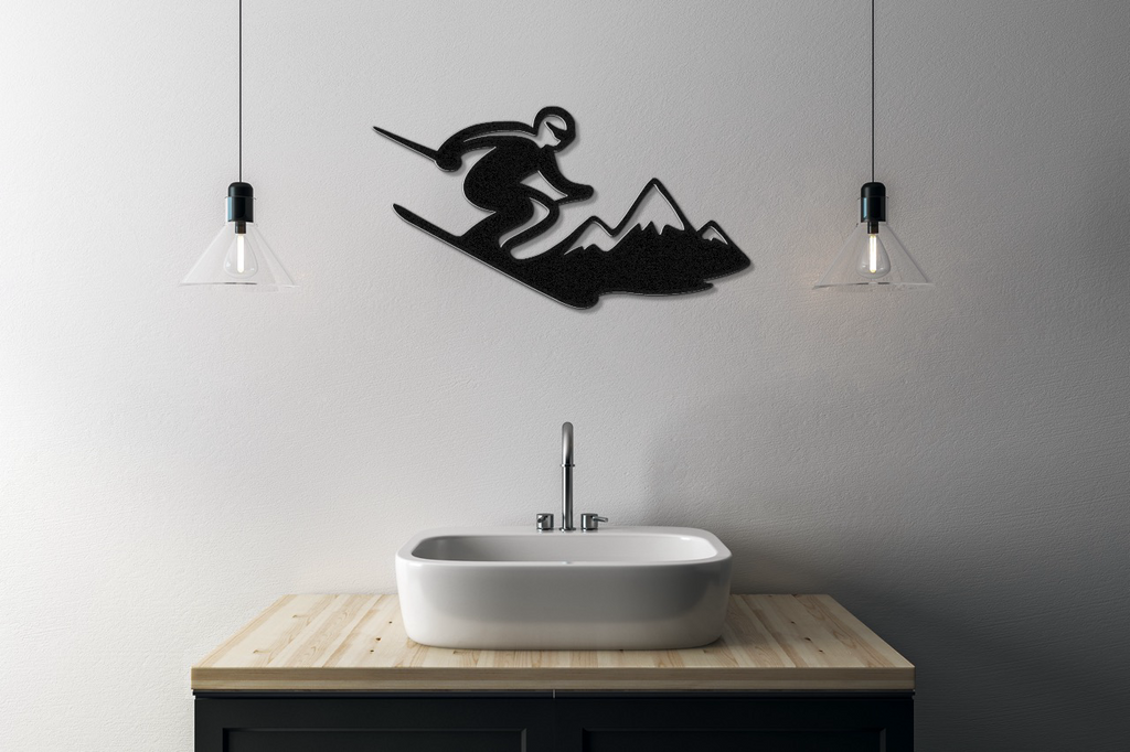 Skier and Mountain Metal Wall Art