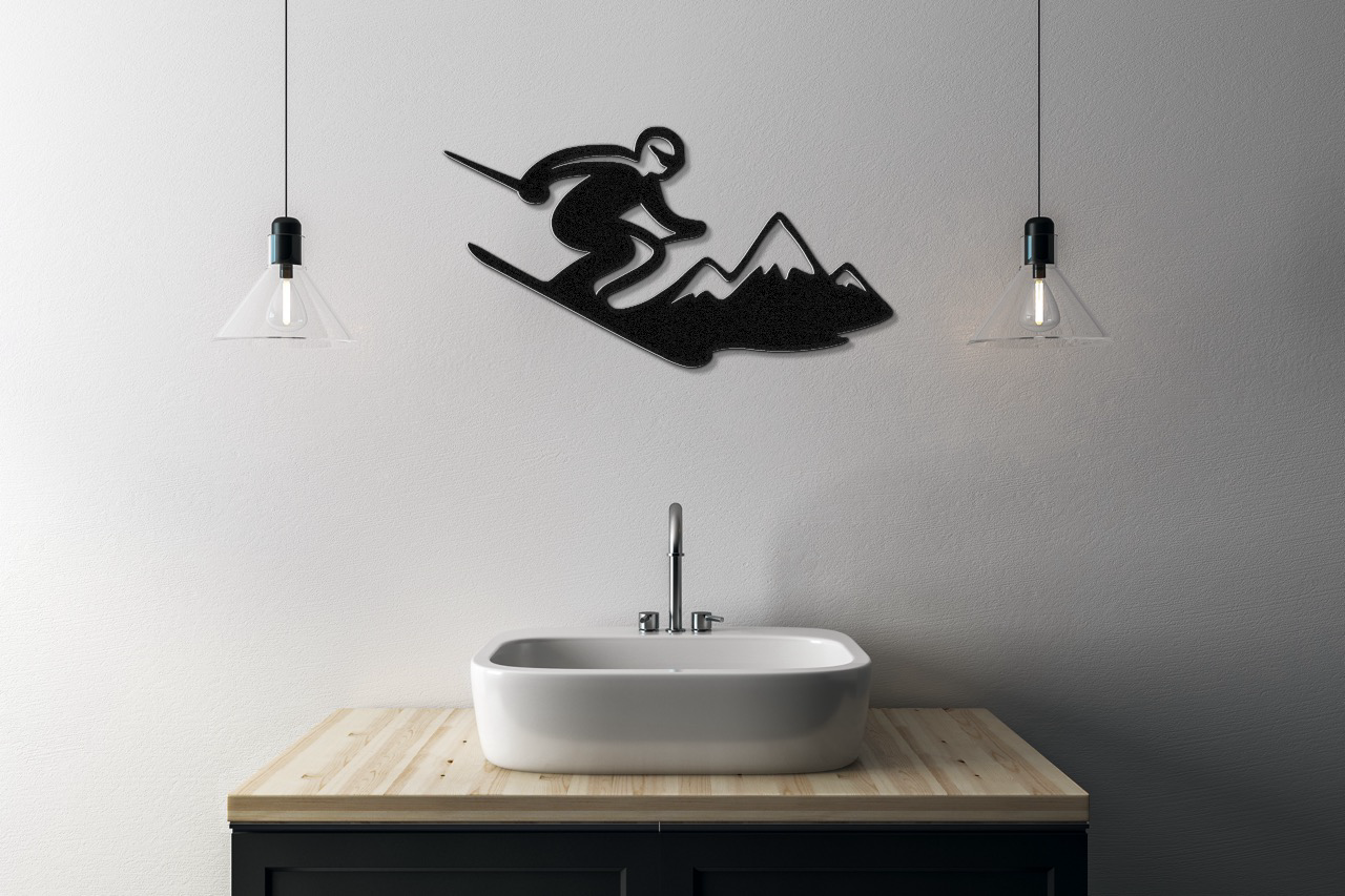 Skier and Mountain Metal Wall Art
