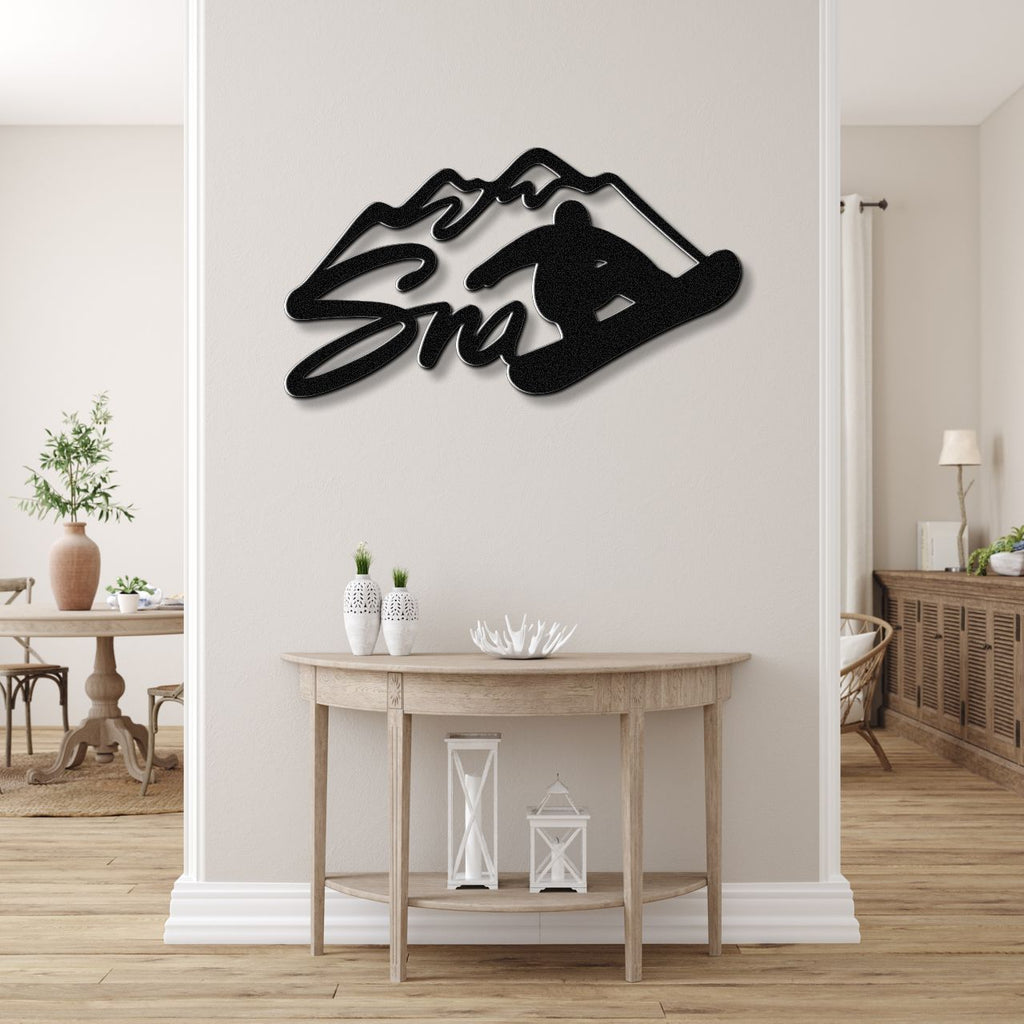 Snowboarder with Mountains Metal Wall Art
