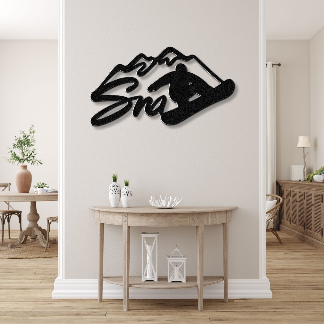 Snowboarder with Mountains Metal Wall Art