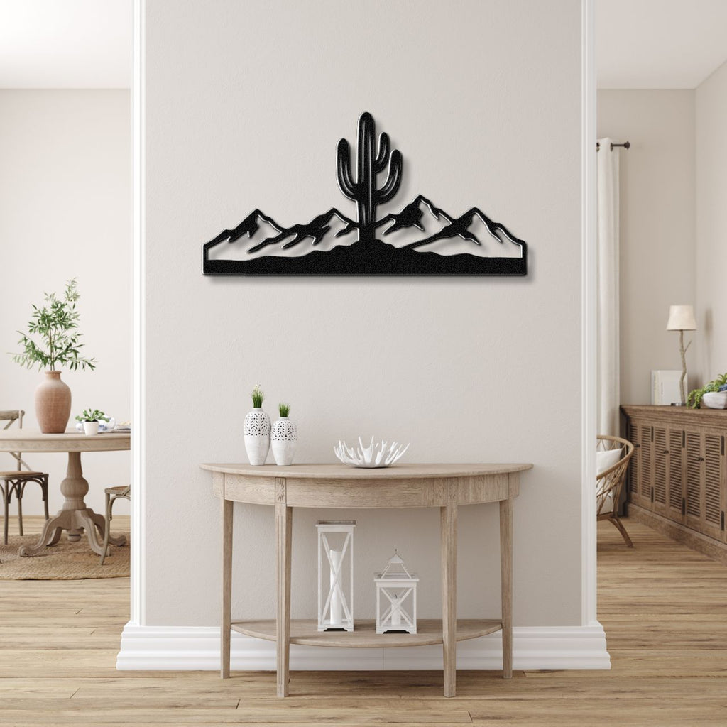 Saguaro Cactus with Mountains Metal Wall Art