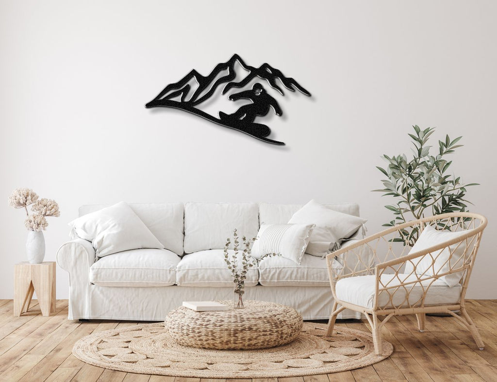 Snowboarder with Mountains Metal Wall Art