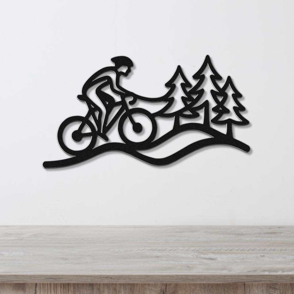 Cycling in the Pines Metal Wall Art
