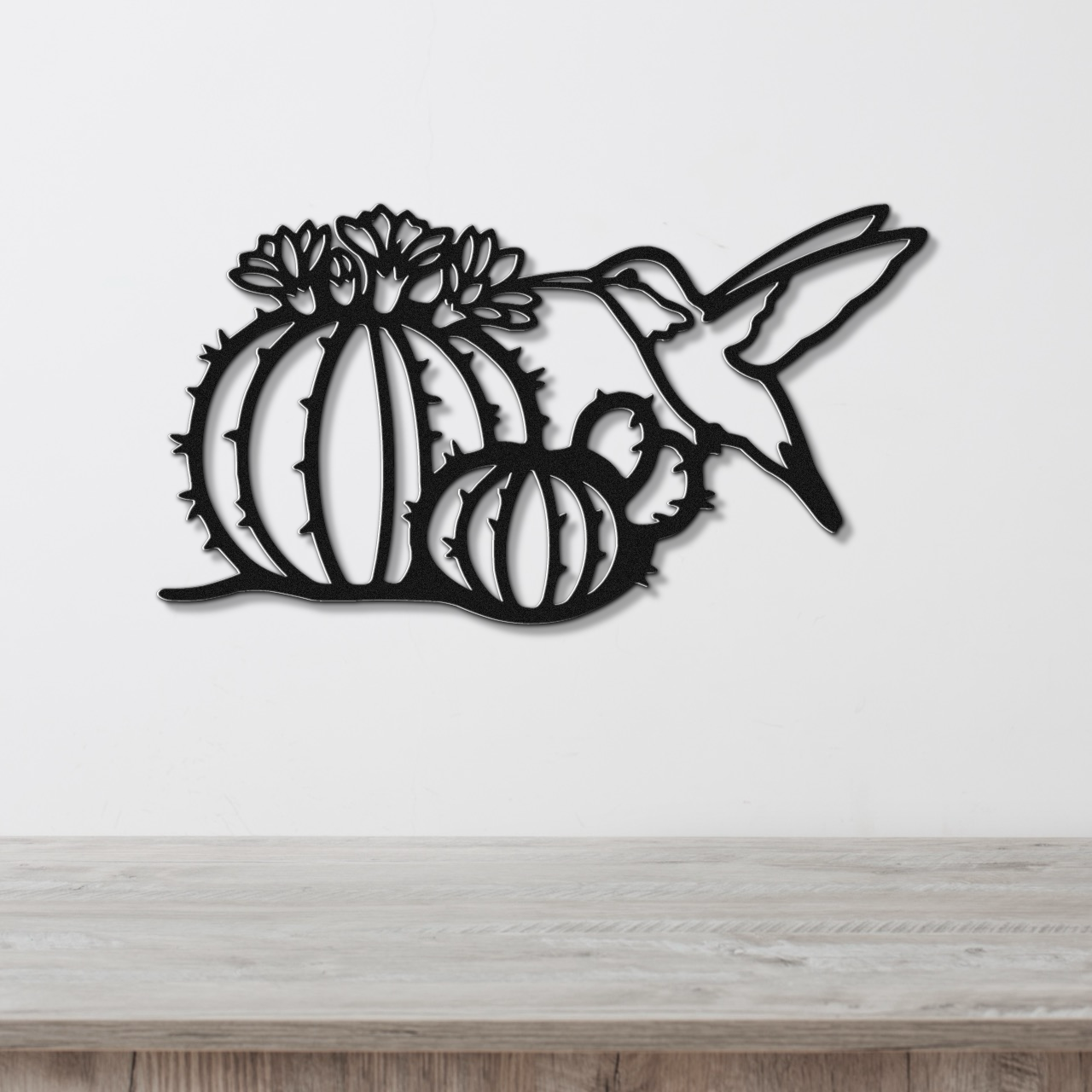 Hummingbird and Barrel Cactus Metal Wall Art