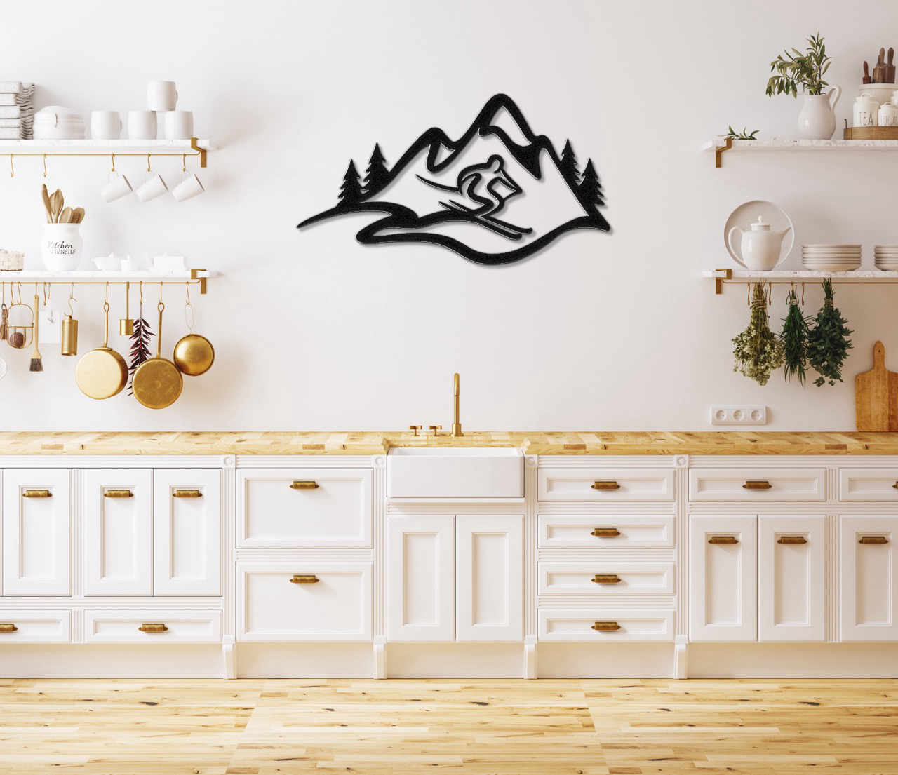Skier and Mountain Metal Wall Art
