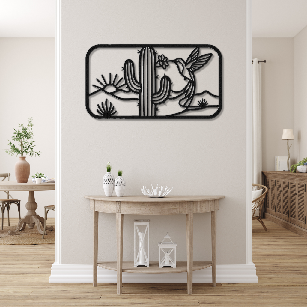 Hummingbird and Saguaro Metal Wall Art
