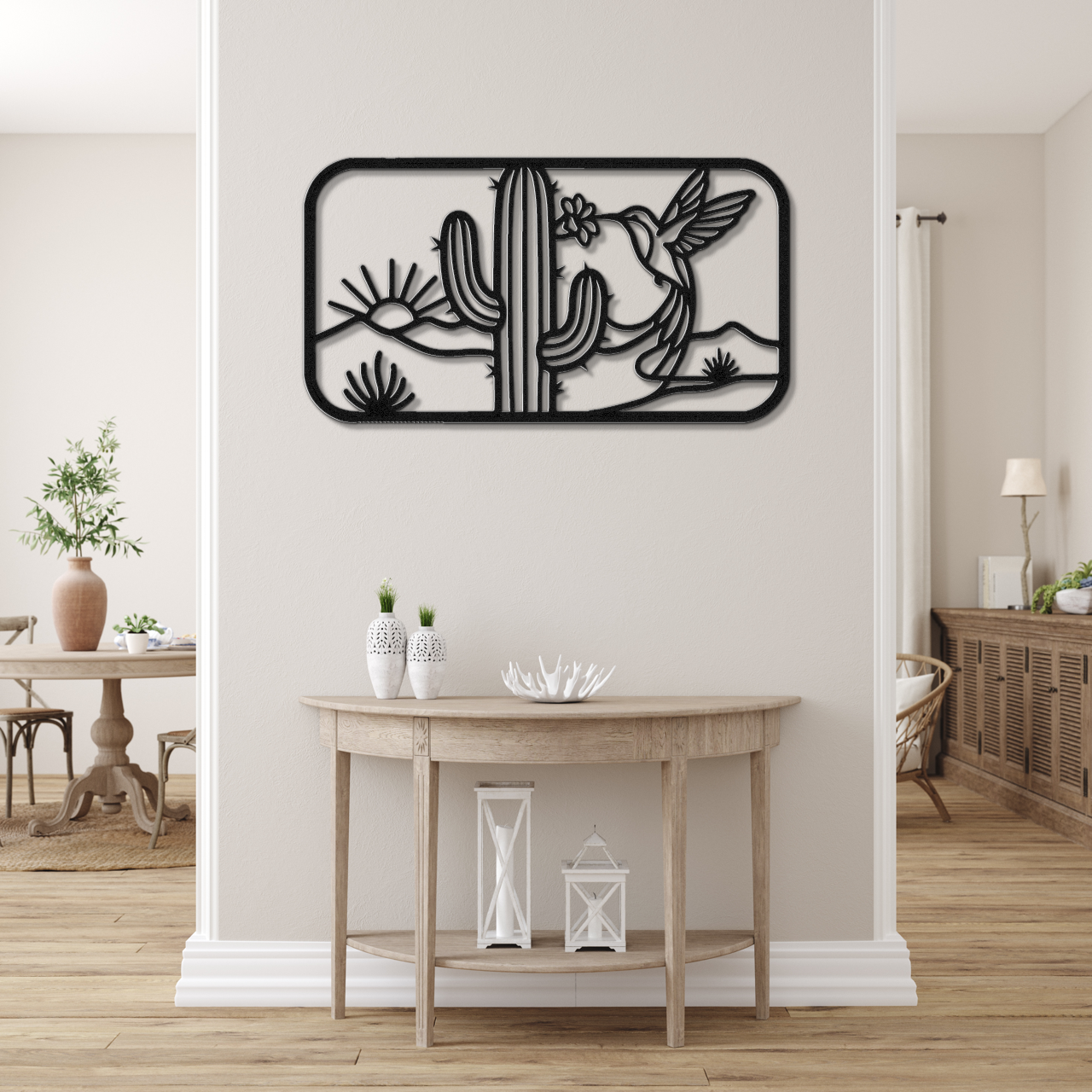 Hummingbird and Saguaro Metal Wall Art