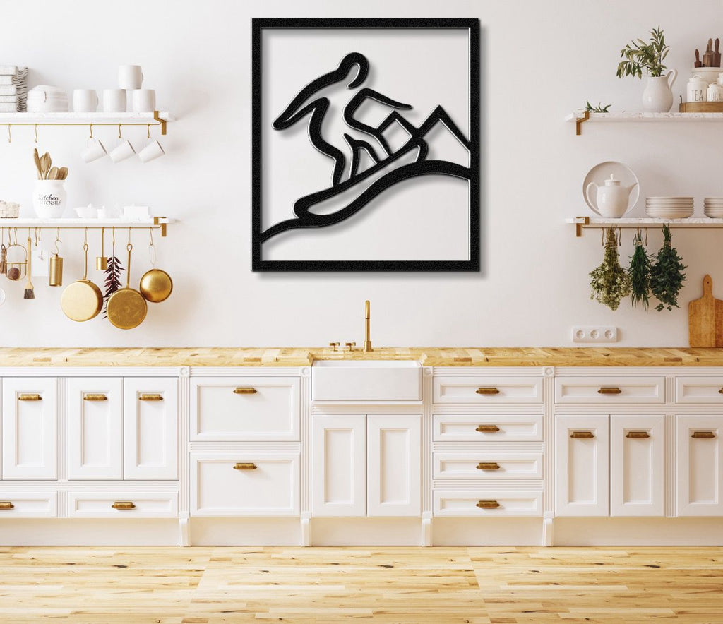 Snowboarder with Mountains Metal Wall Art
