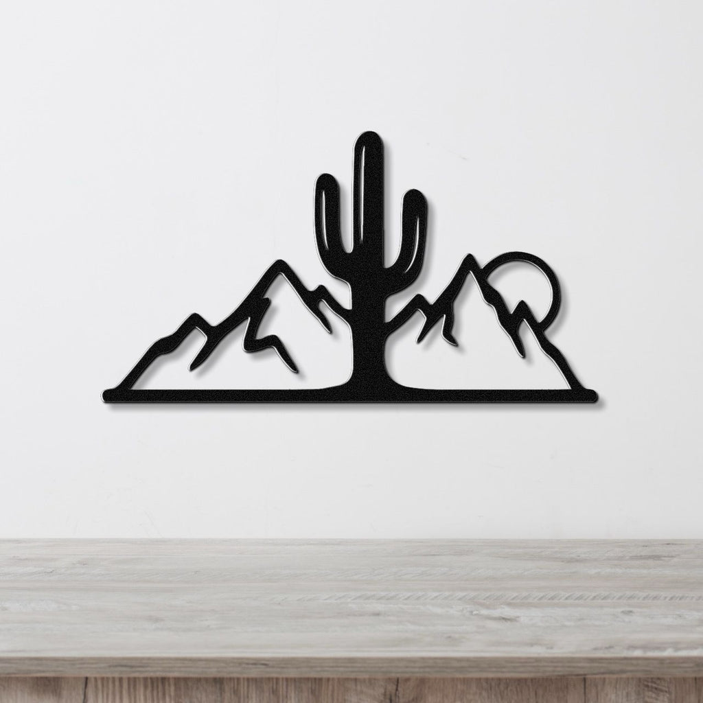 Saguaro Cactus with Mountains Metal Wall Art