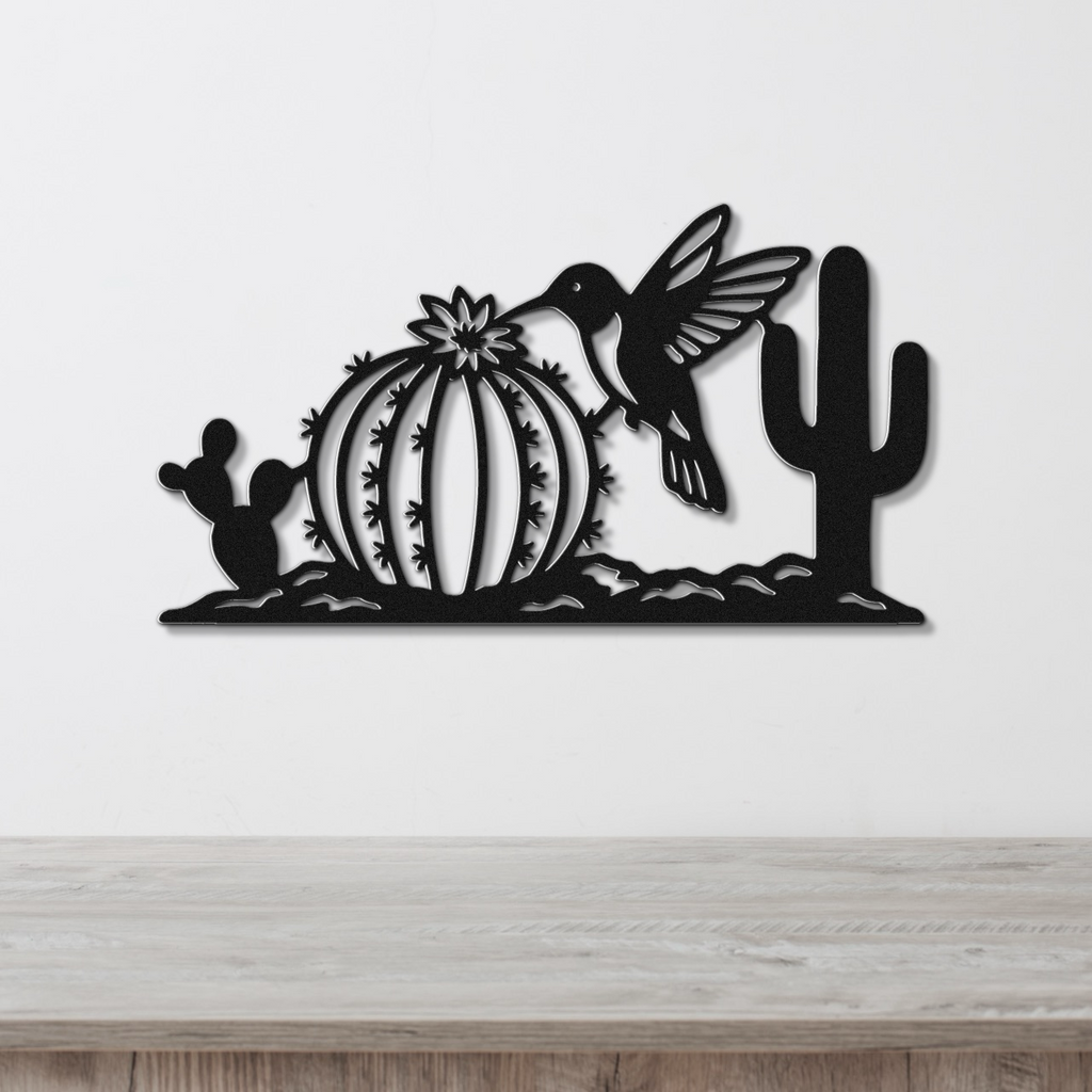 Hummingbird and Cactus Metal Wall Art