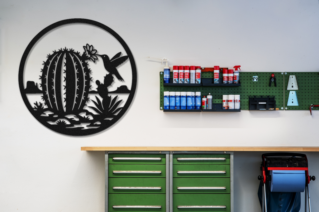 Hummingbird and Barrel Cactus Metal Wall Art
