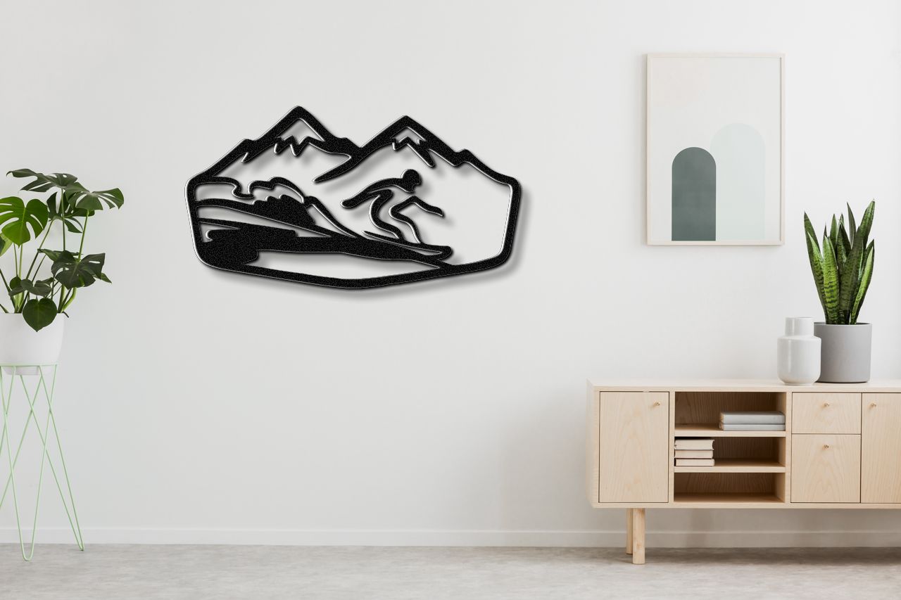 Snowboarder with Mountains Metal Wall Art