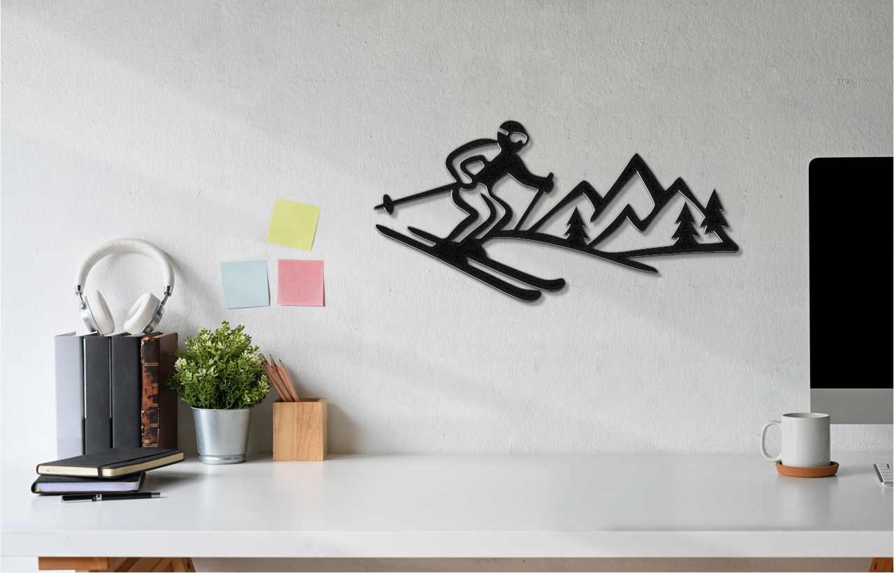 Skier and Mountain Metal Wall Art