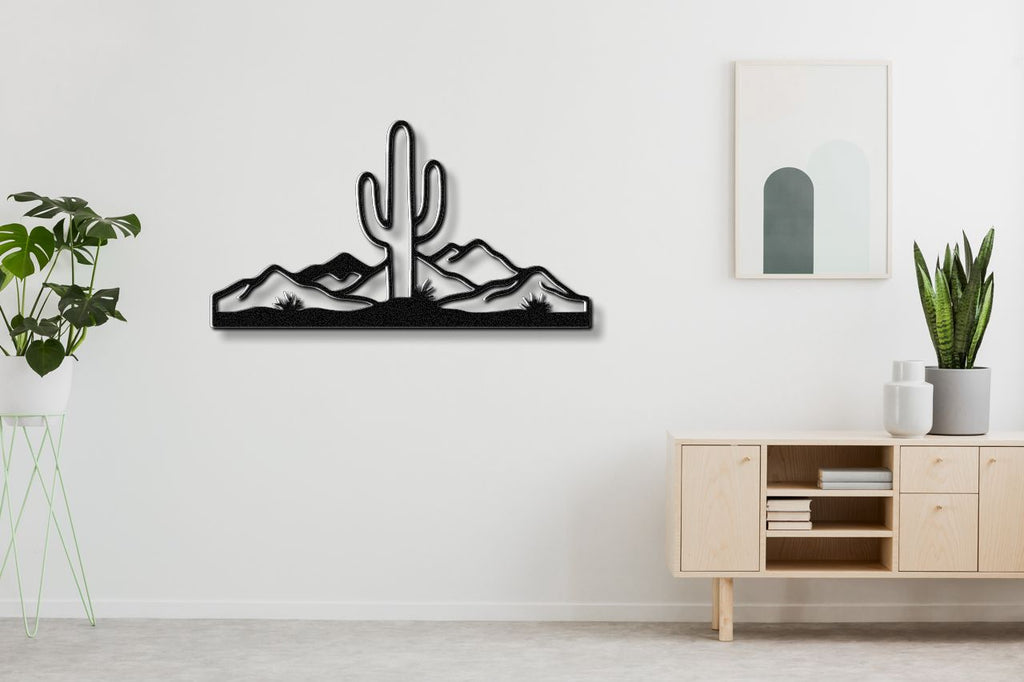 Saguaro Cactus with Mountains Metal Wall Art