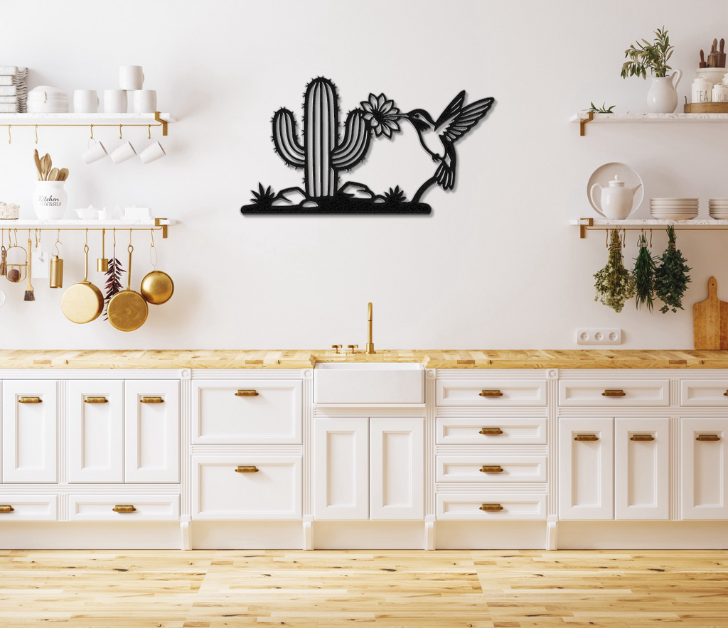 Hummingbird and Saguaro Metal Wall Art