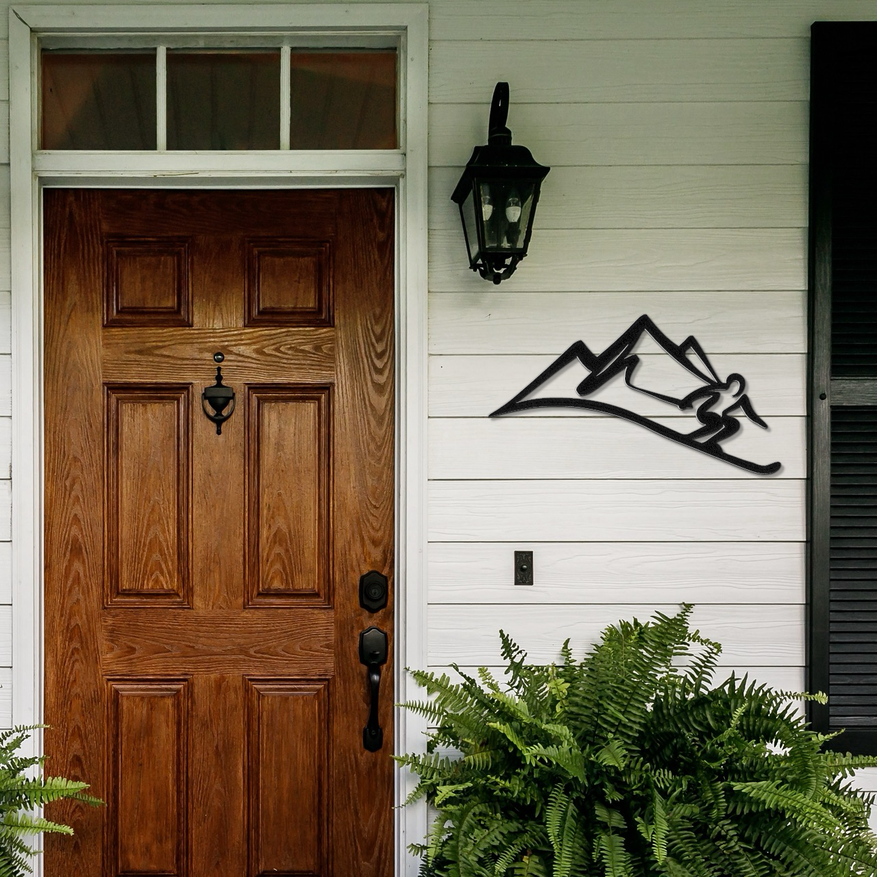 Skier and Mountain Metal Wall Art