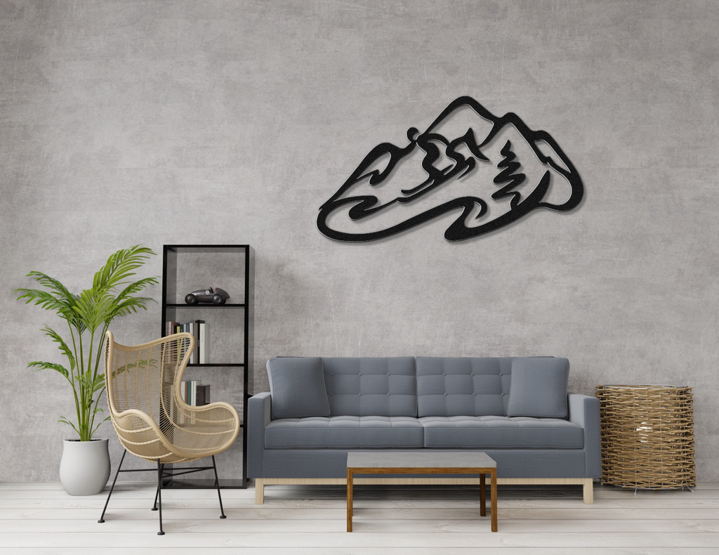 Skier and Mountain Metal Wall Art